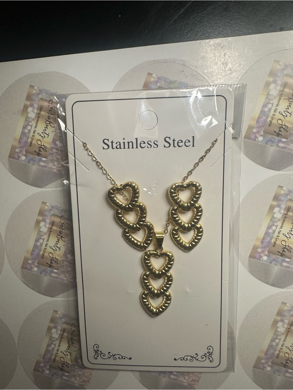 Gold Heart Drop Necklace - Stainless Steel